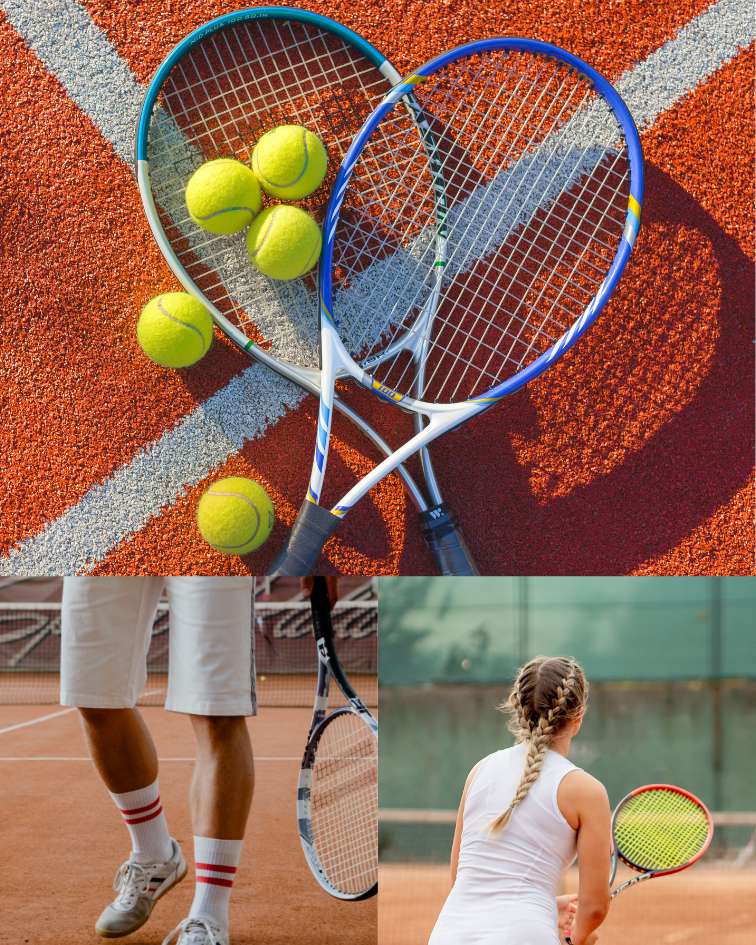 Tennisschläger und Spielsituationen